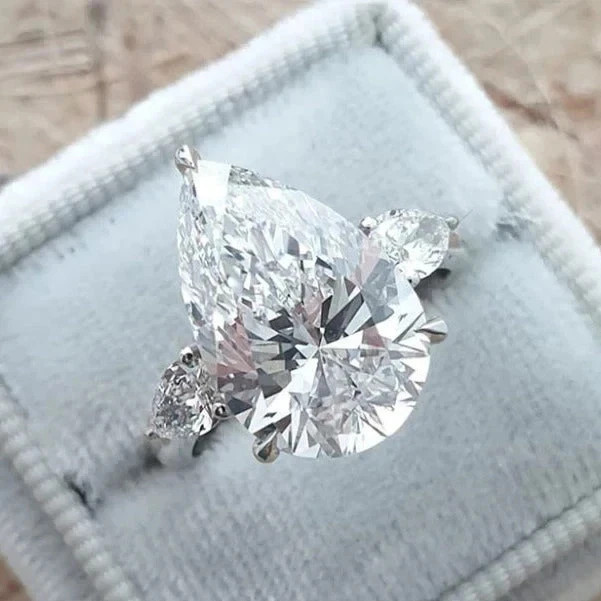 Pear Cut 3.60 Ct White Moissanite Engagement Wedding Ring 925 Sterling Silver
