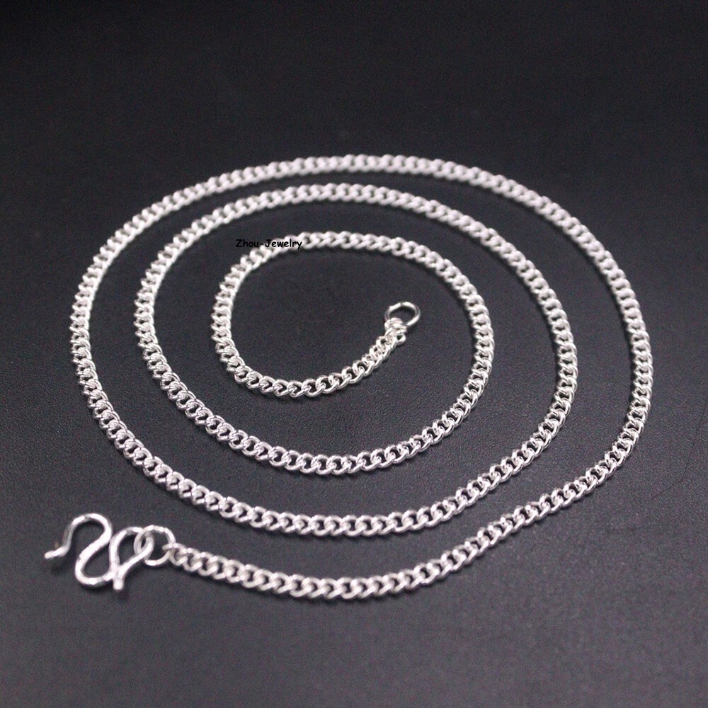 Real S999 Fine Silver 999 Chain 2mm Perfect Curb Link Necklace 5.5g 17.9inch