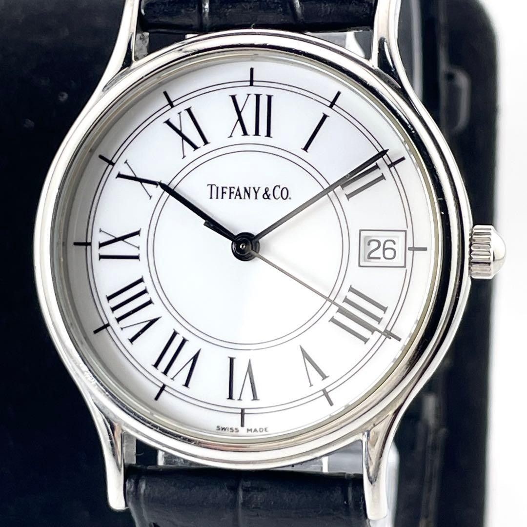 [B1P] Tiffany Classic Roman Dress Watch Date Quartz Mens 9N0297726 [k8z]