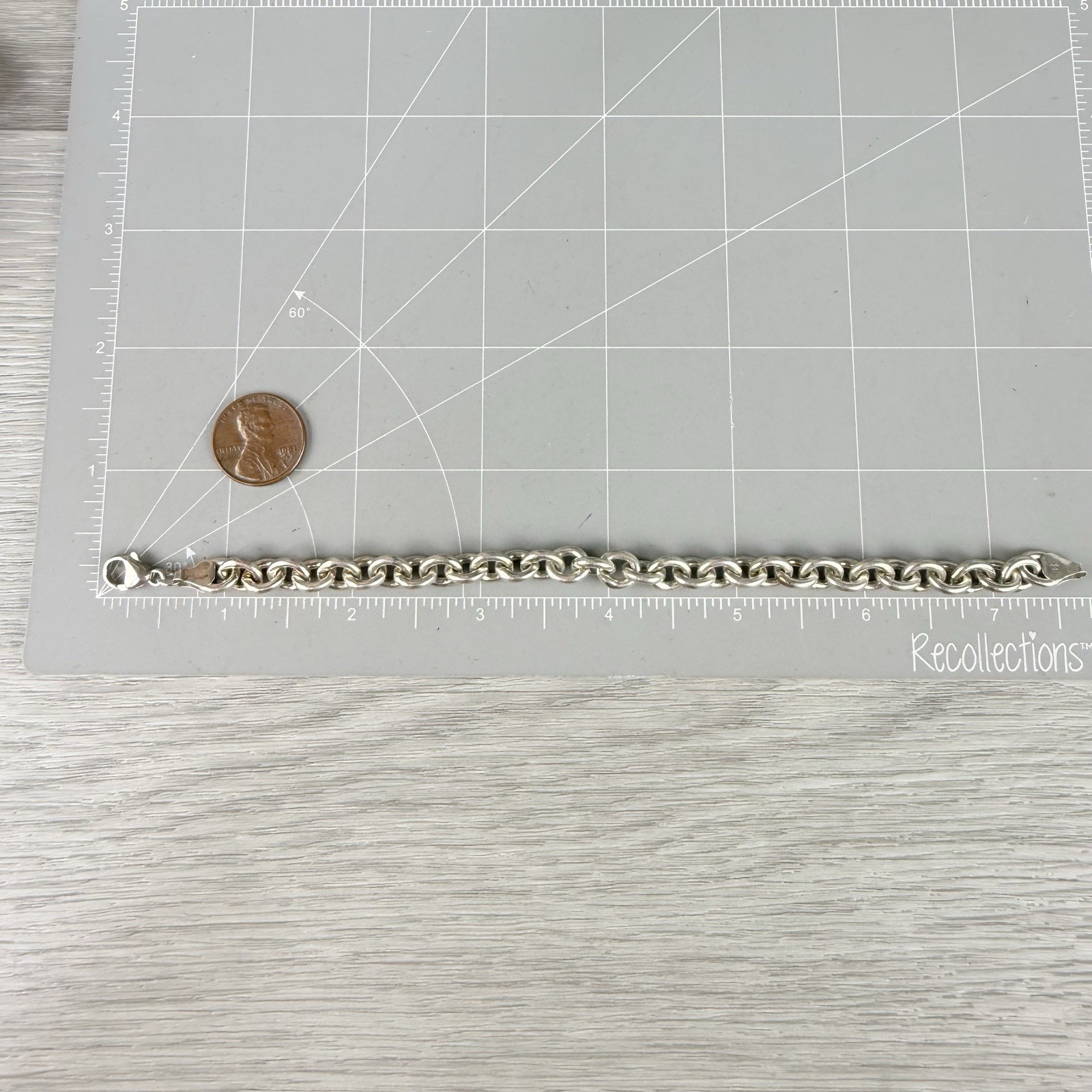 Sterling Silver 925 Chunky 7+mm Rolo Link Chain Bracelet Signed 24+g