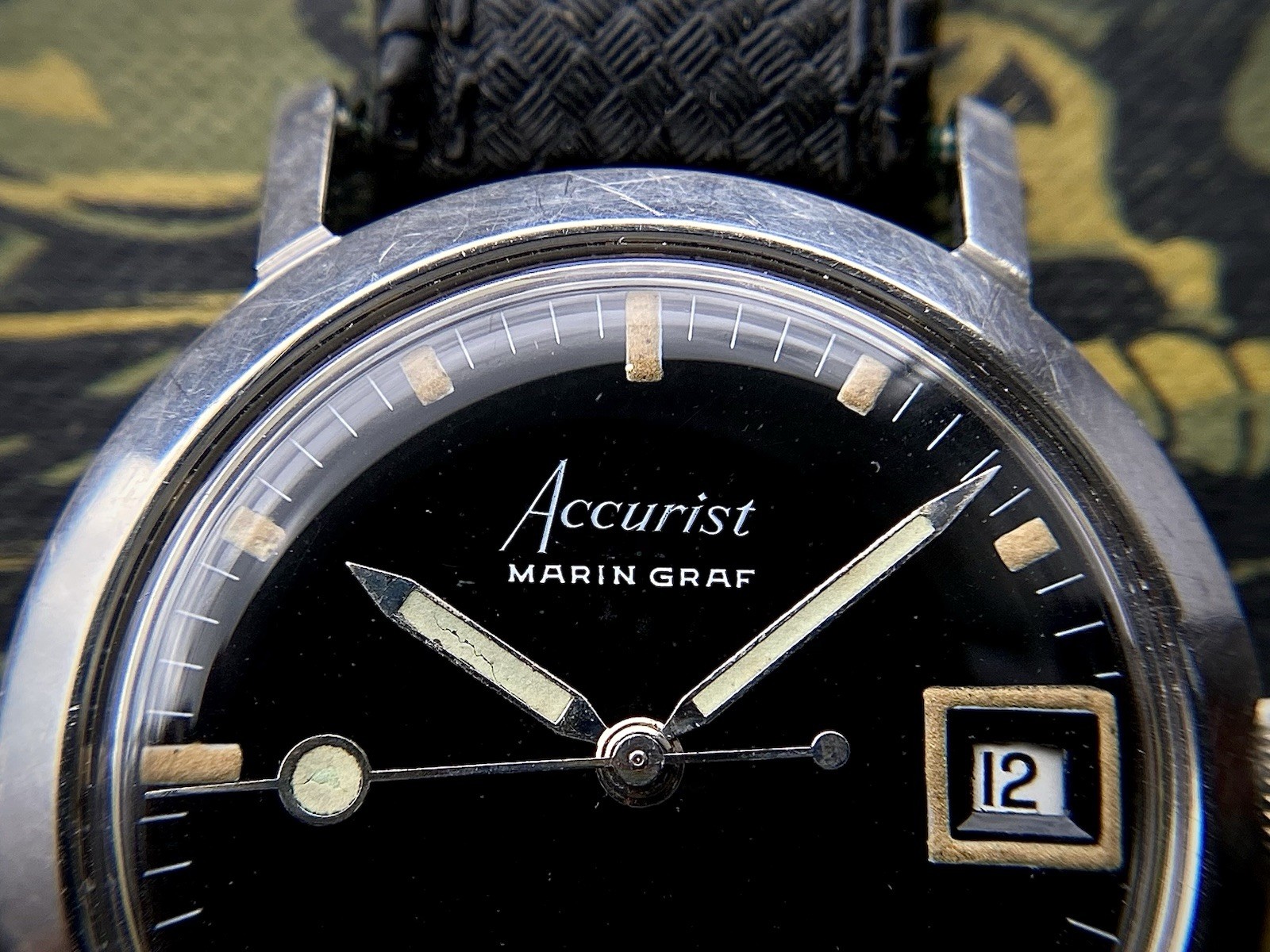 1960s Accurist Marin Graf 600 feet black dial Divers watch ETA 2452 date Tropic