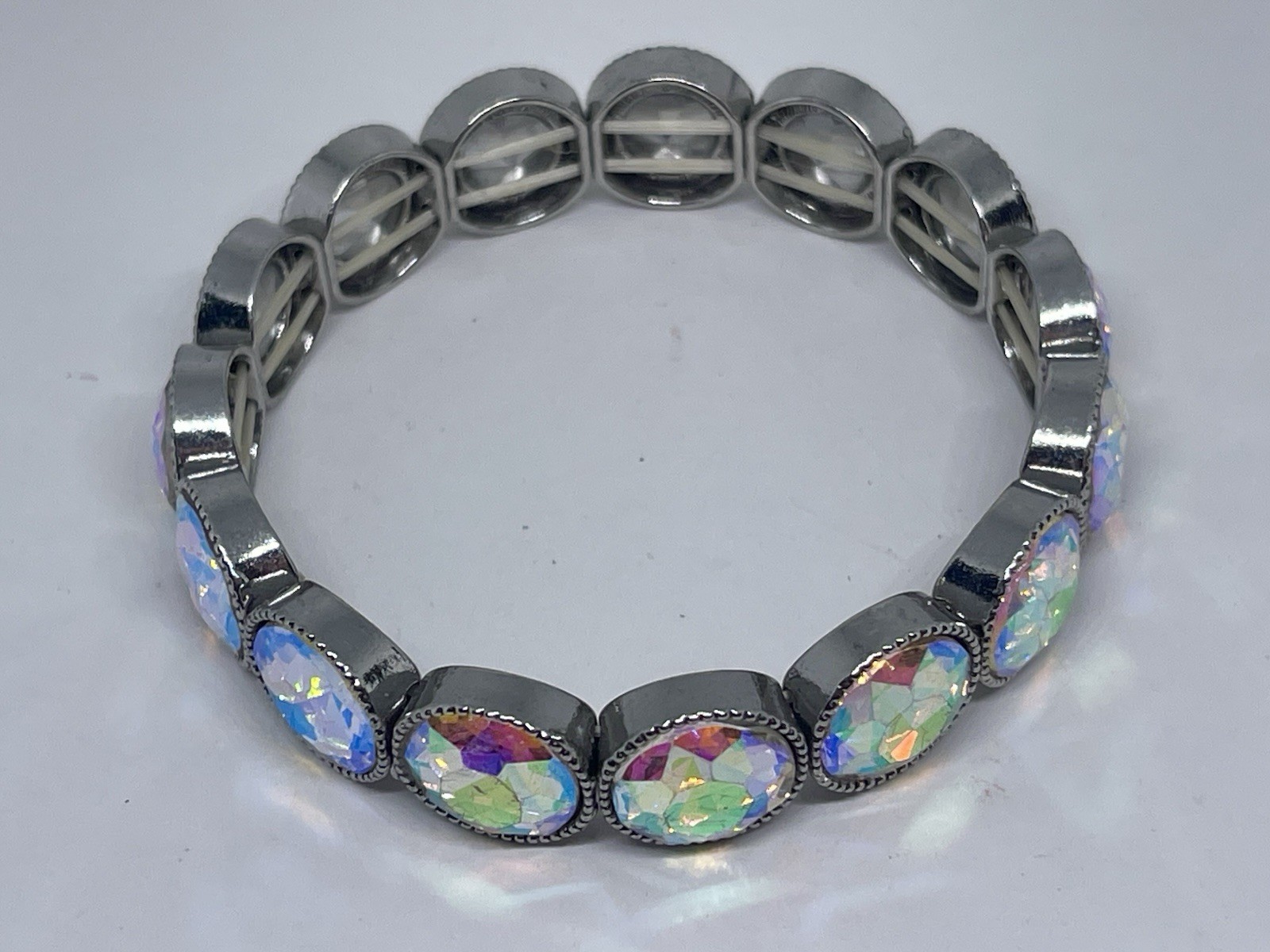 Rainbow Iridescent Large AB Sparkling Crystals Stretch Bracelet Girly Glam