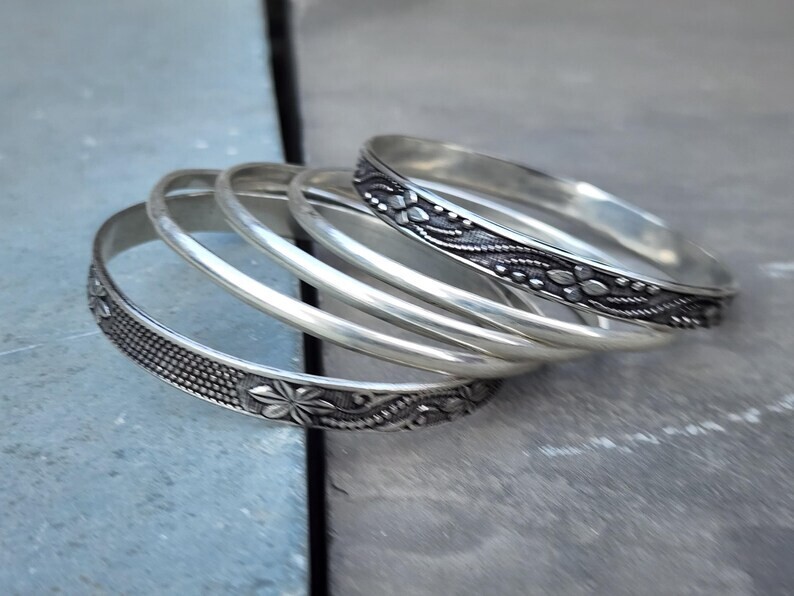 925 Sterling Silver Set of 5 Bangles Handmade Designer Bangle All Size SR685
