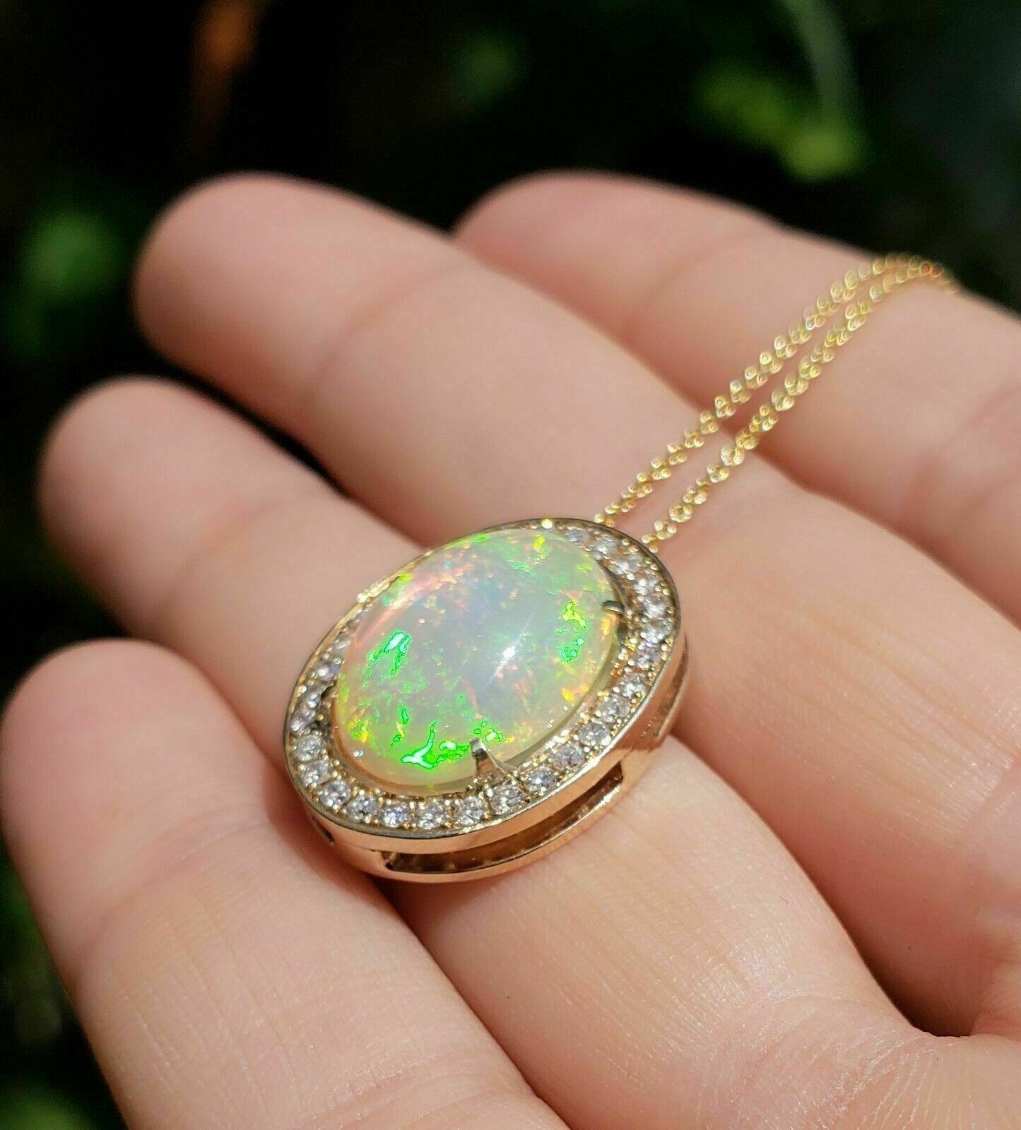 Delicate 3.20Ct Oval Cut Fire Opal Halo Pendant Necklace 14K Yellow Gold Finish.
