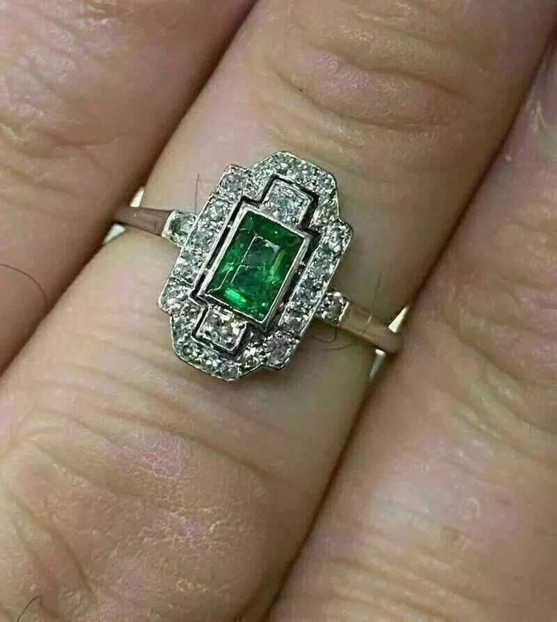 2.70 Ct Emerald Cut Natural Emerald Diamond & Wedding Ring 14K Yellow Gold