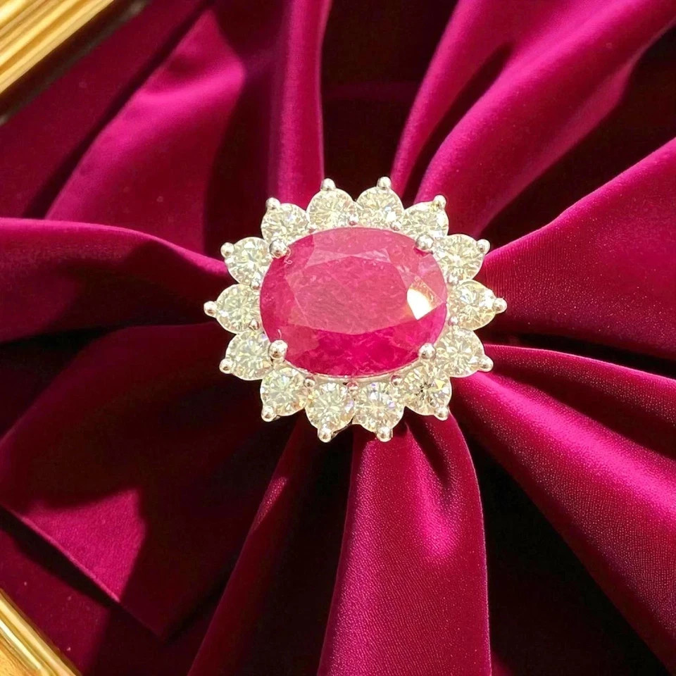 GLI Certified 4.24 Ct Oval Natural Ruby Diamond Wedding Ring 950 Platinum 6 7 8