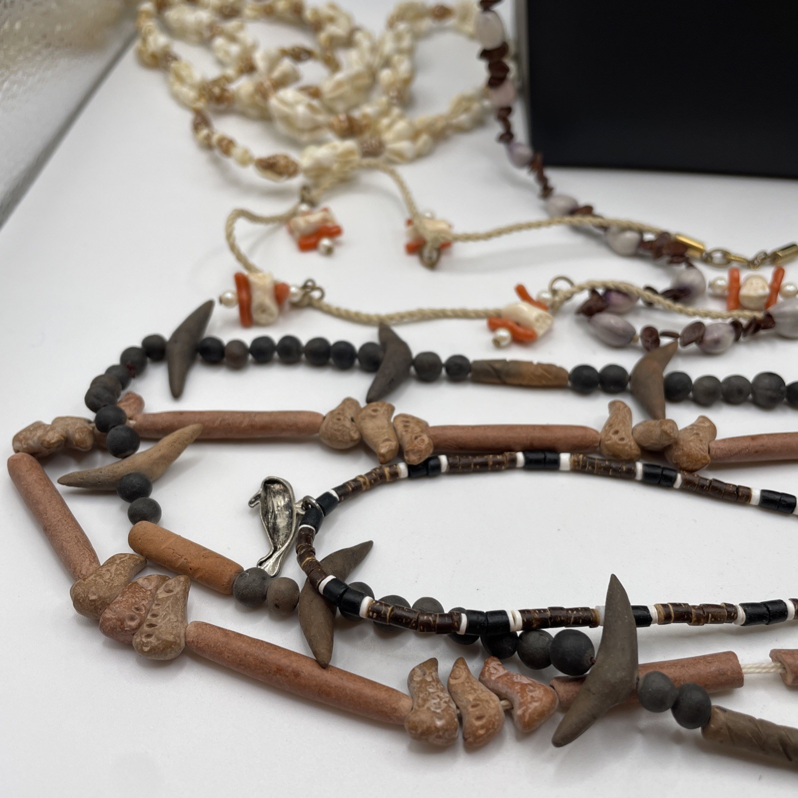Necklace Lot Of 9 Misc Ethnic Estate Jewelry Shells Seeds Clay Beads Boho Funky