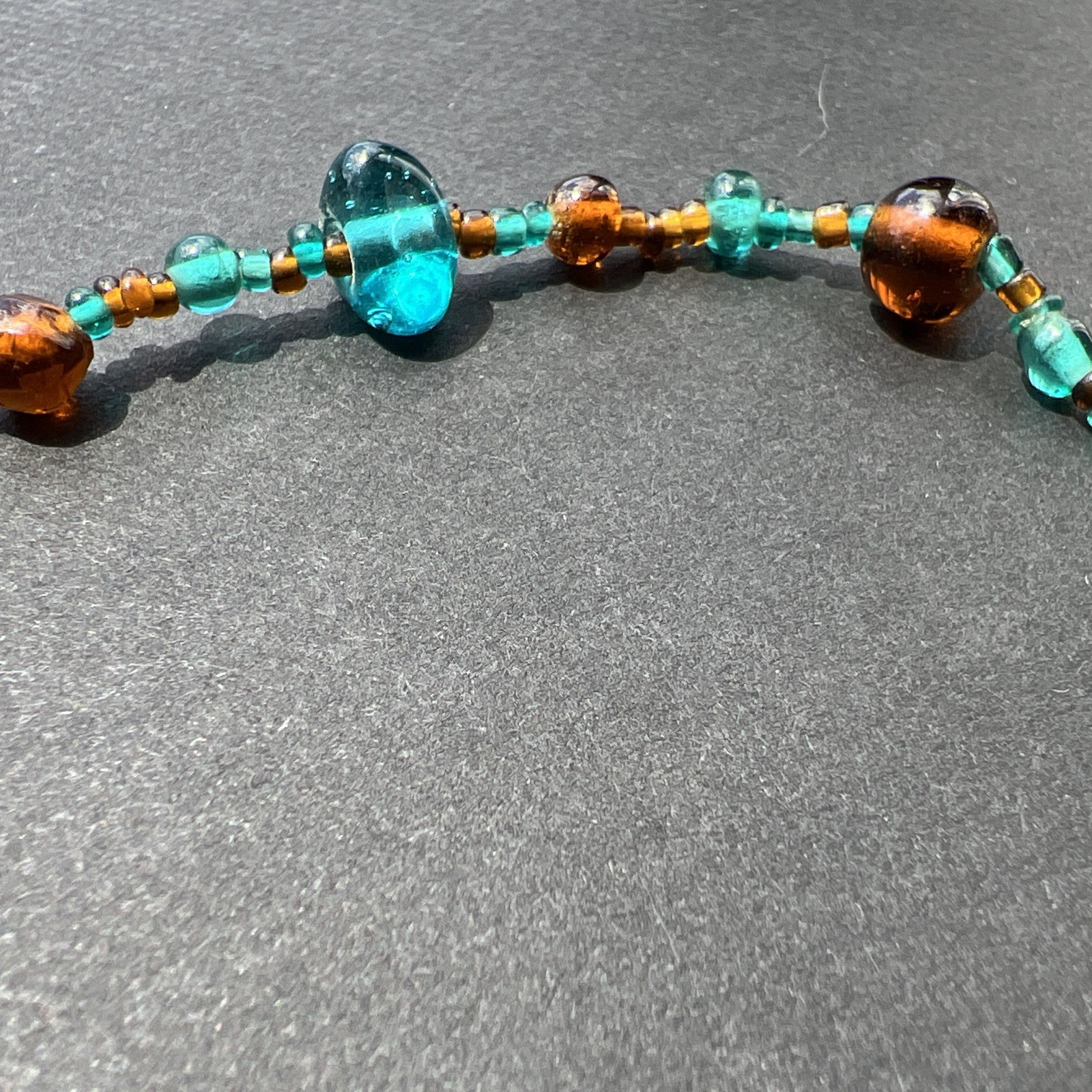 Vintage Amber Turquoise Glass Bead Necklace 28”