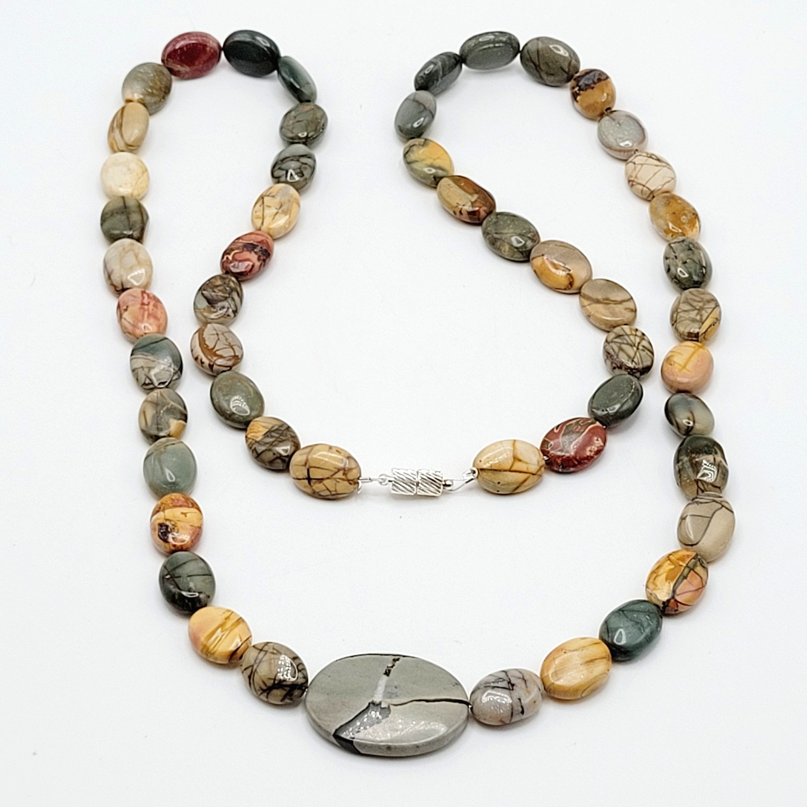 Artisan Picasso Jasper Bead Asymmetric Focal Stone Piccadilly Vtg Necklace 32 in