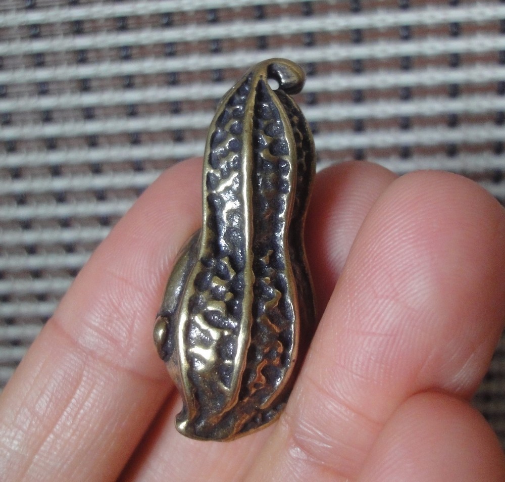 Vintage Style Pure Brass Small Peanut with Animal Statue Pendant