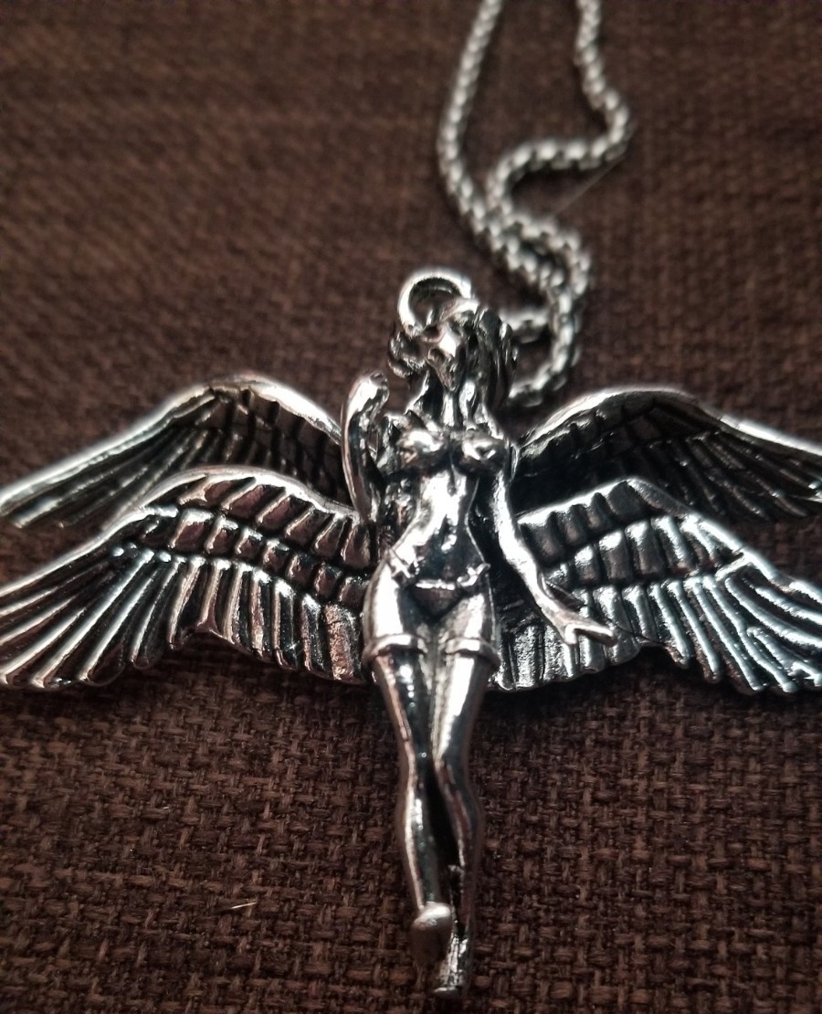 Silver Plated Four Wings Angel Goddess Pendant Gothic Punk Box Chain Necklace