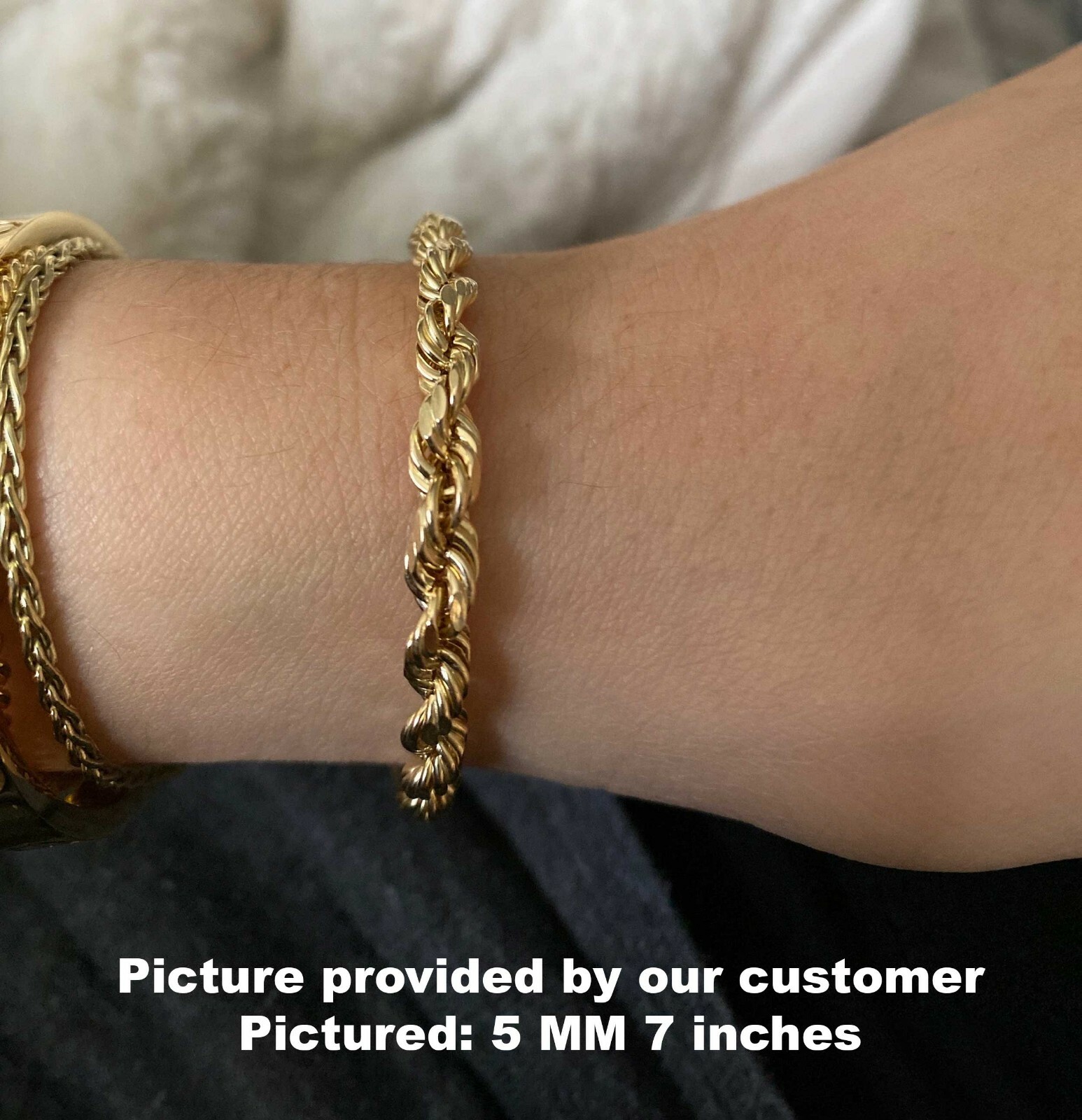 Solid 14K Yellow Gold Diamond Cut Rope Bracelet, 7″ 8″ Inches