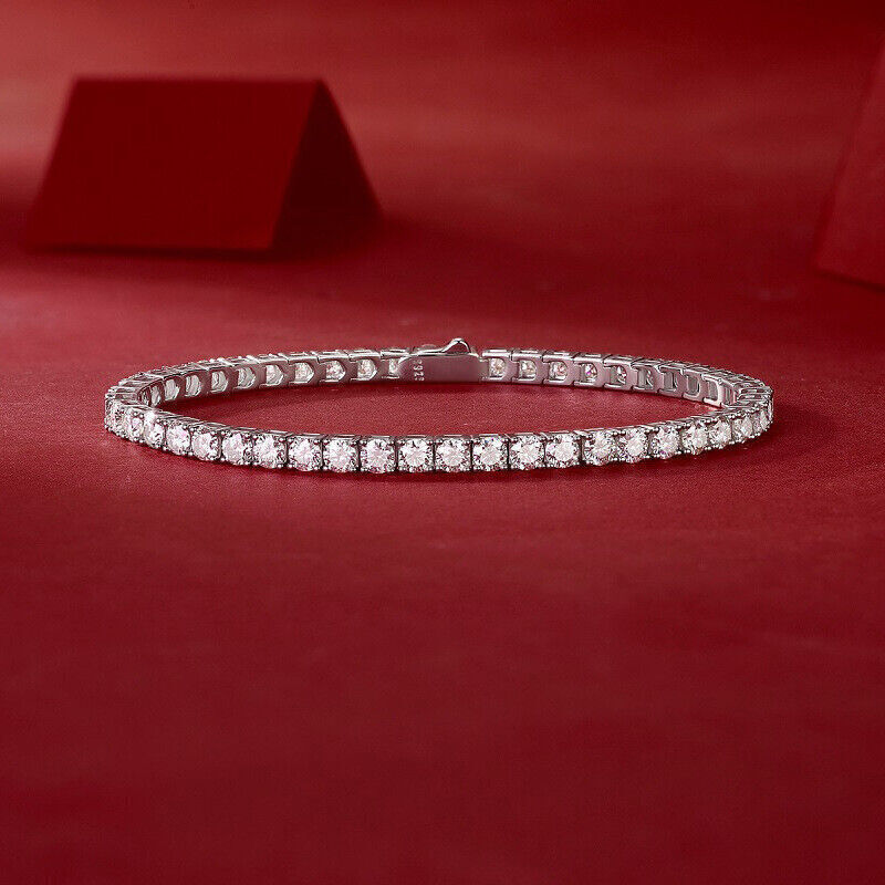VVS1/D Certified Moissanite Tennis Bracelet – 925 Sterling Silver 3mm – 5mm