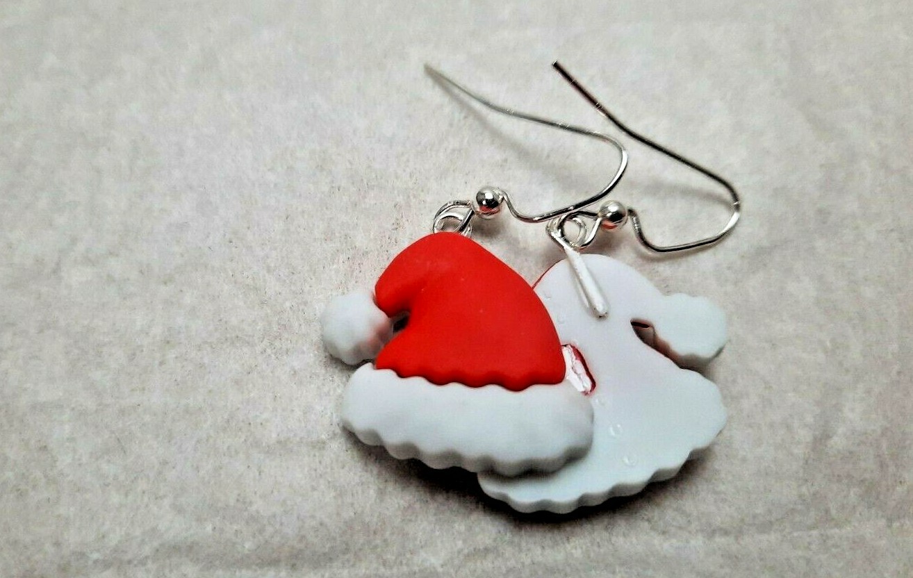 Santas Hat Earrings Nickel Free Silver Hooks. Ear Decorations By Robyn