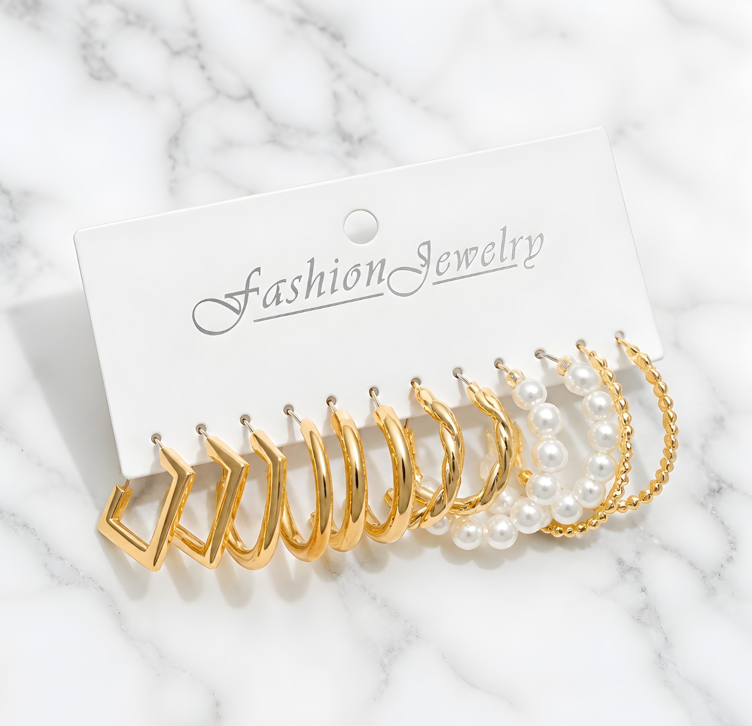 Gold Tone Metal Hoop Earrings White Round Pearl Hinged Closure Lobe