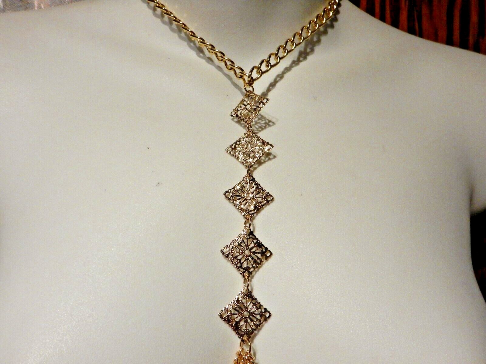 LAYERED CHAIN NECKLACE body jewelry harness draped gold tone choker Y4