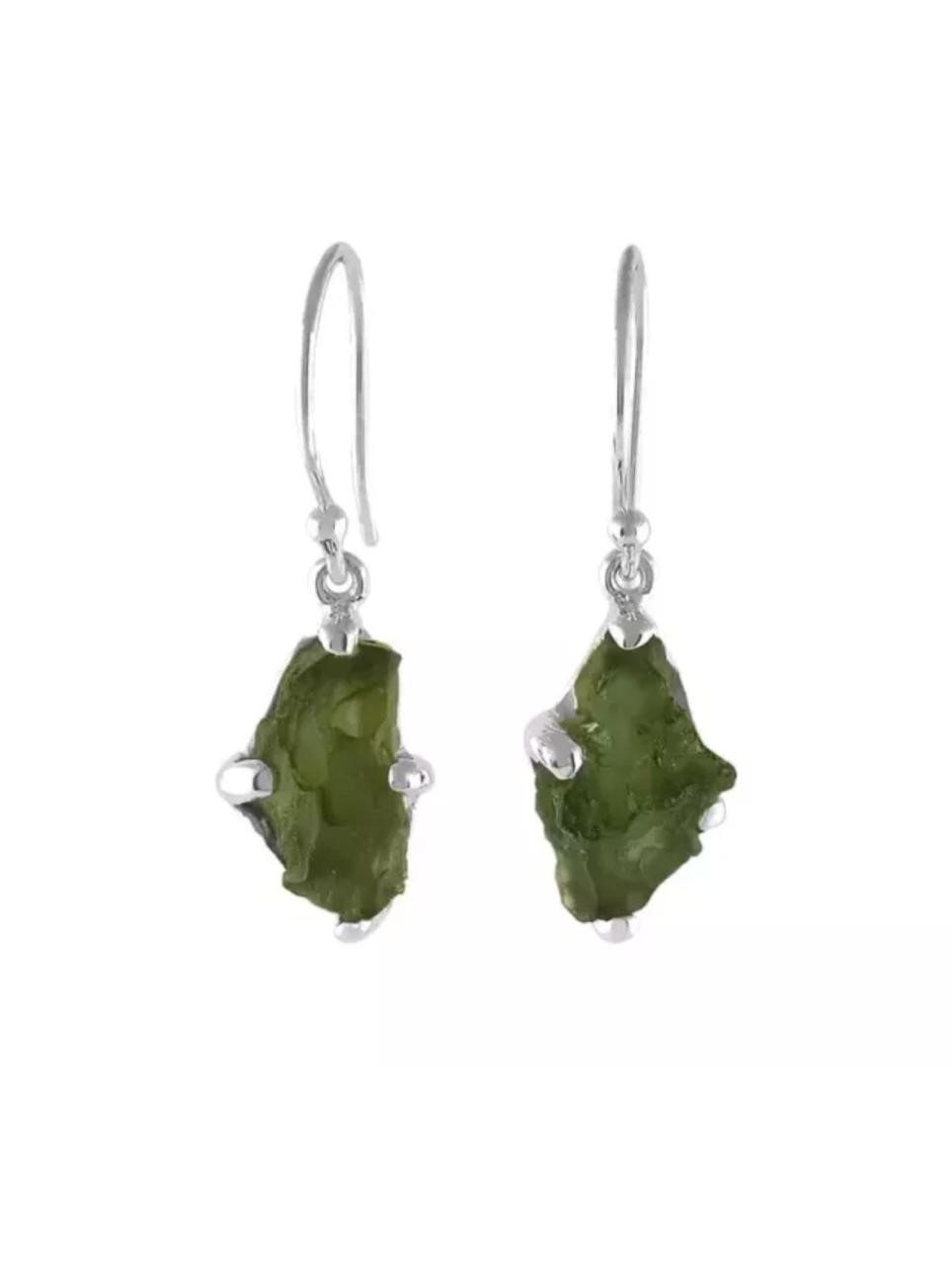 925 Sterling Silver Curved Earring Handmade Designer Jewellery Moldavite gems