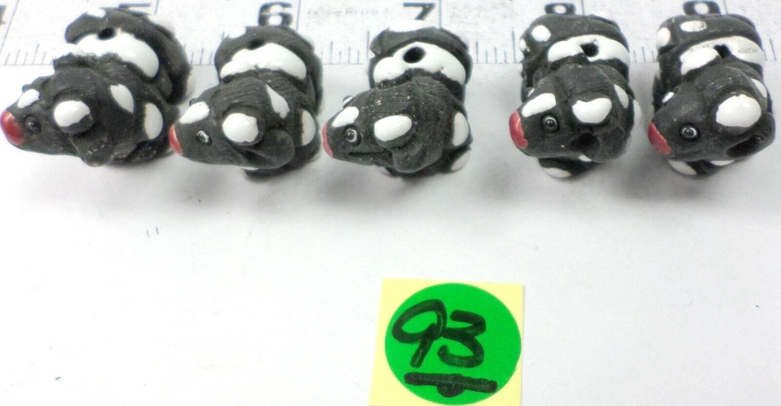 5 Vintage Ceramic Peru White Spotted Black Cow Animal Beads /Charms 26x26x18mm