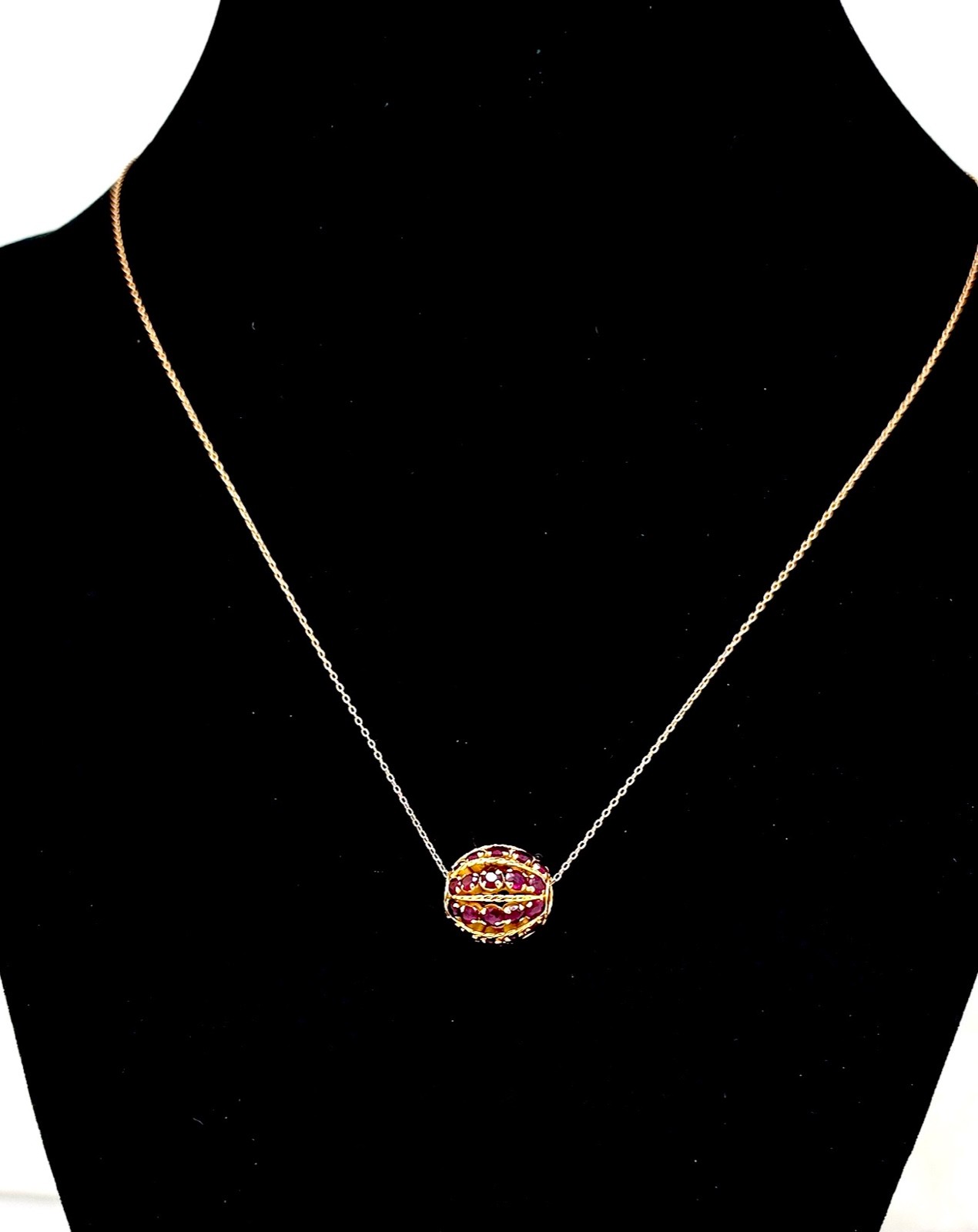 EFFY 14K GOLD 21.5″ NECKLACE W/VINTAGE 18K MULTI RUBY SPINNING BALL PENDANT