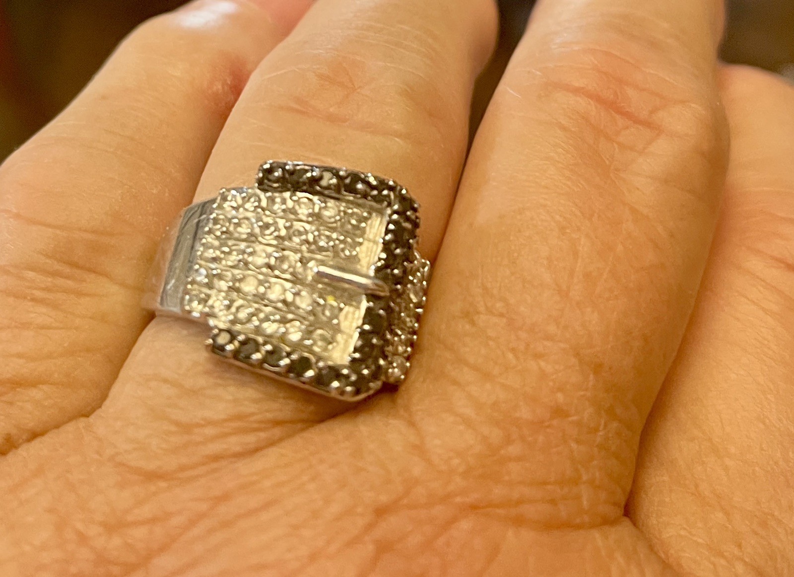 Vintage Silver Buckle Ring size 6 – Simulated Black and White Diamonds