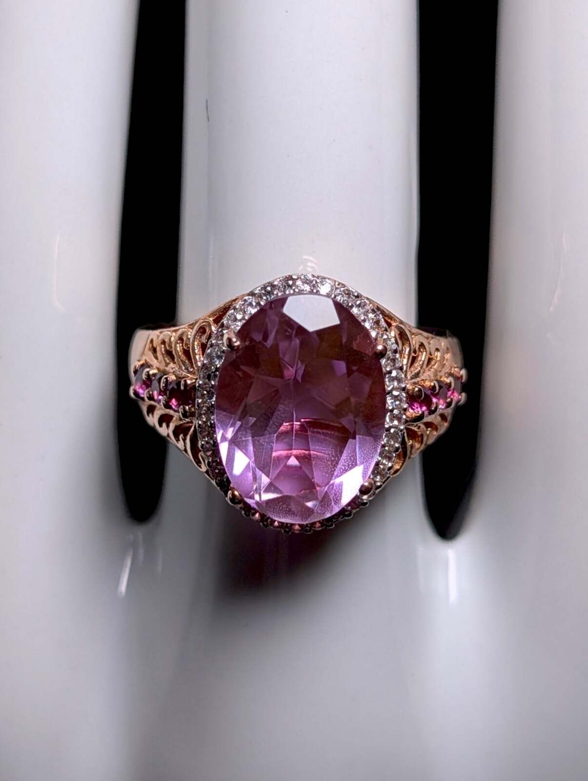 Vintage Oval Genuine Pink Quartz, Garnet & Zircon 14k Rose Gold Vermeil