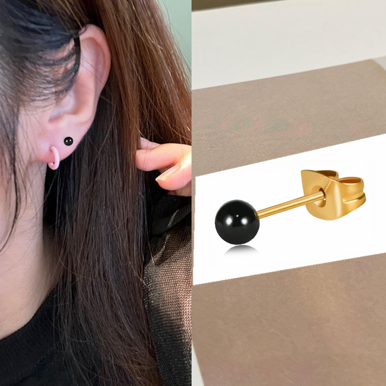 14K Gold Surgical Steel Small Ball Stud Earrings for Women Men Hand Painted E…