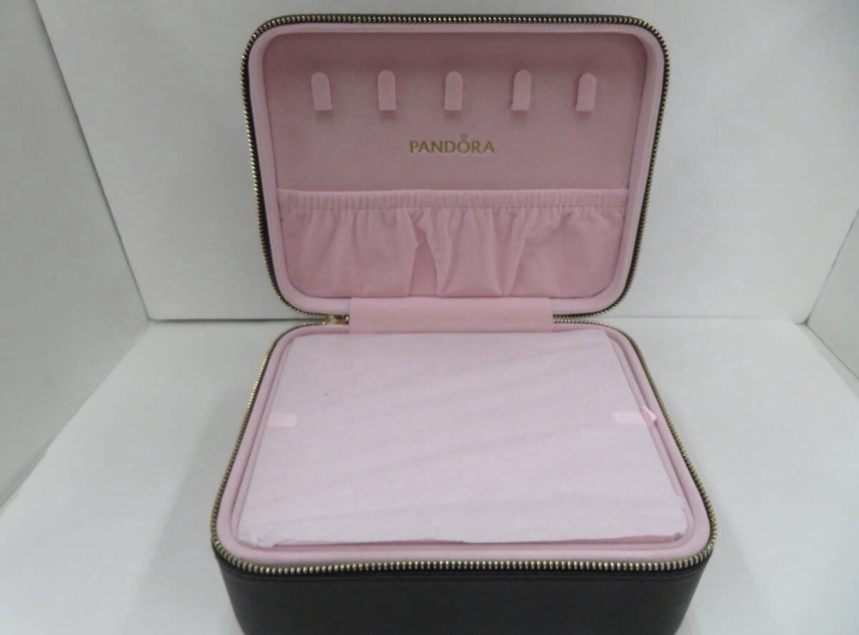 PANDORA Jewelry Box Organizer Storage Black Pink Design with Mirror JAPAN NEW