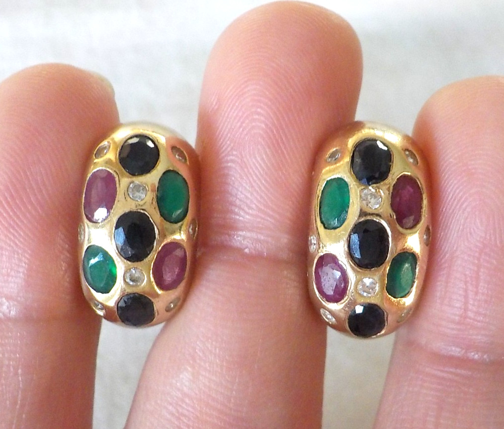 14k Yellow Gold Dotted Multi Gemstone Earrings – 7.80 gms, 0.70 in, 2.46 ctw