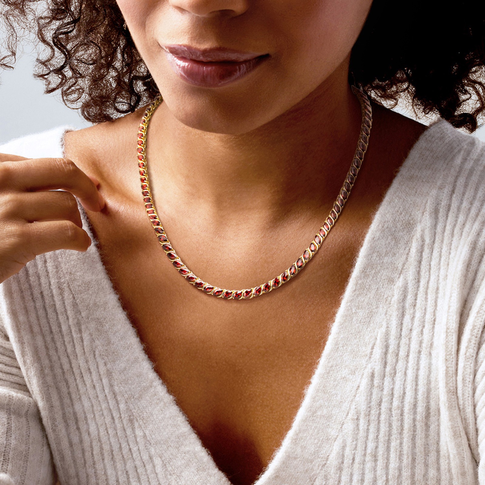 20.00 ct. t.w. Garnet Tennis Necklace in 18kt Yellow Gold Over Sterling Silver