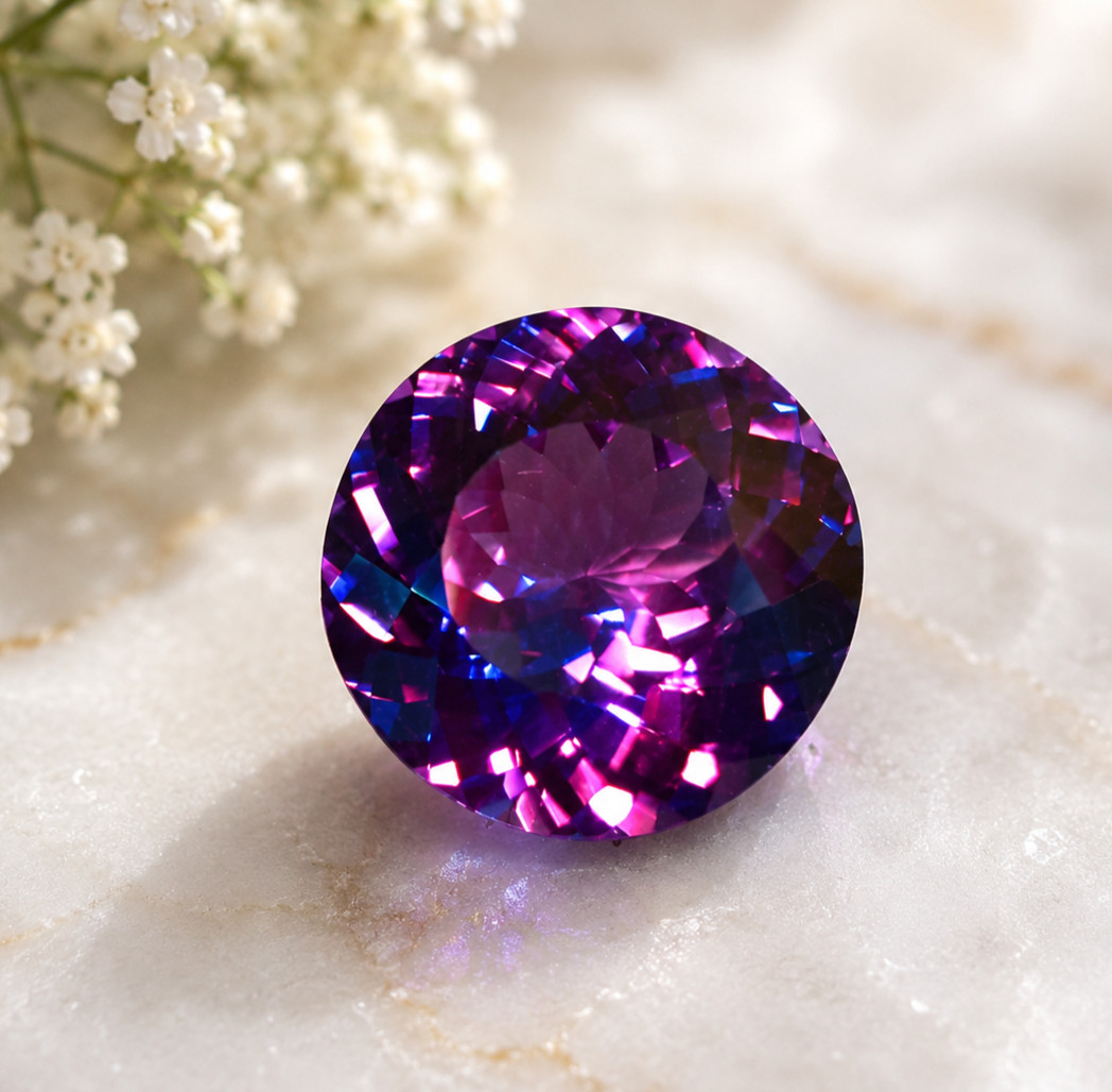 12CT Russian Alexandrite Round Cut | Purple Pink Blue Color Changing Gemstone