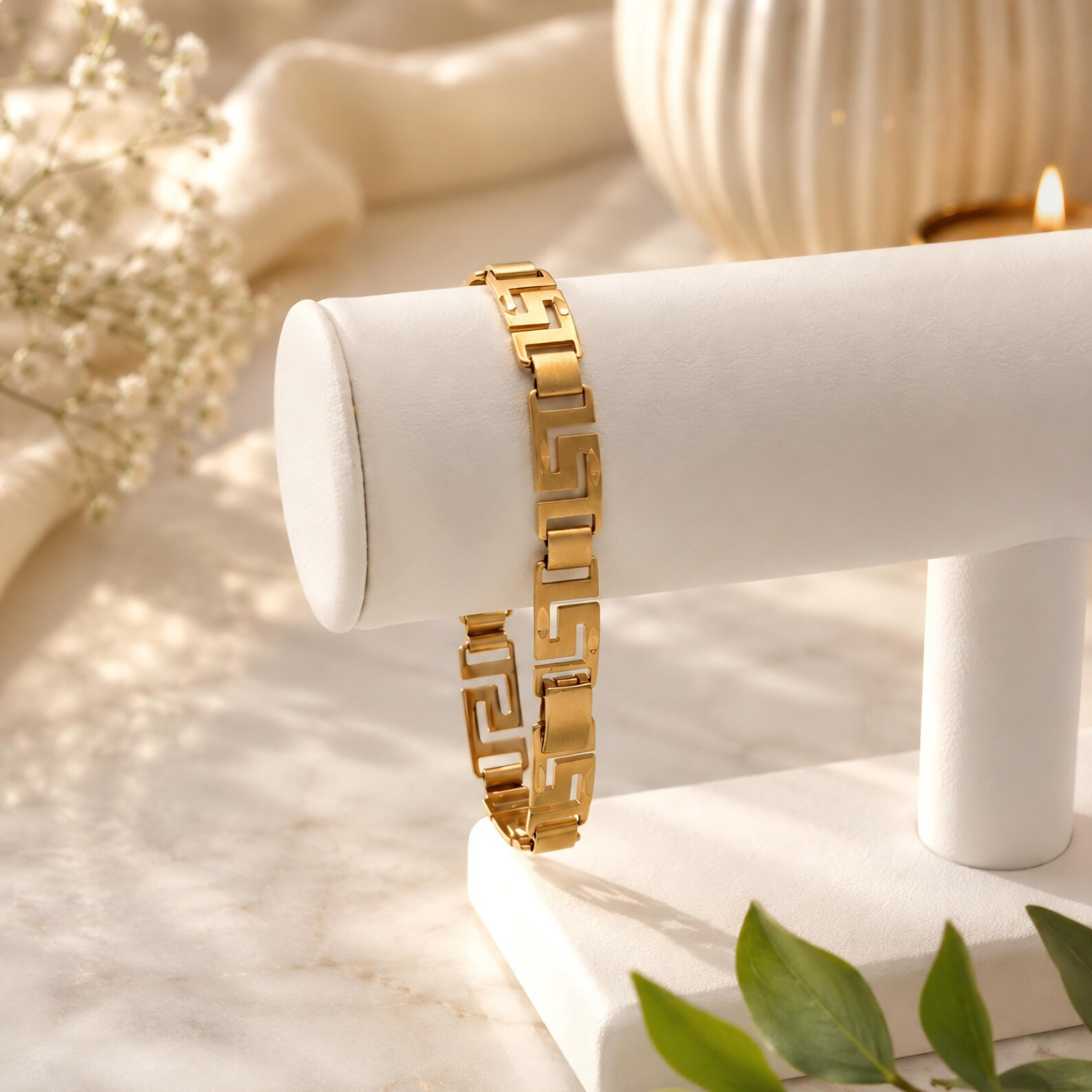 Gold Greek Key Bracelet, Ladies Greek Key Bracelet, 14k Heavy Plated Gold
