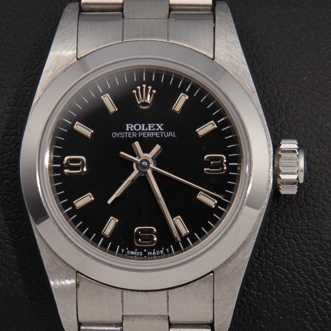 Rolex Ladies 26mm Oyster Perpetual 67180 Black Dial, Box & Paper