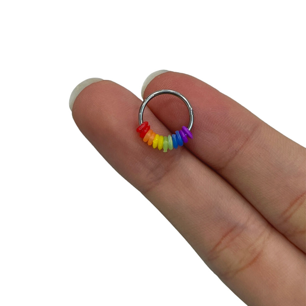 Septum Clicker Hoop Ring 16G with Pride Rainbow Removable Orings Nose Ear Nipple