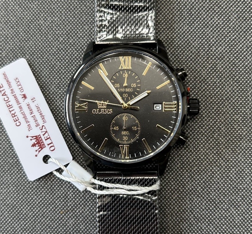 OLEVS Men’s Chronograph Wristwatch Black Dial Mesh Band Quartz 2886