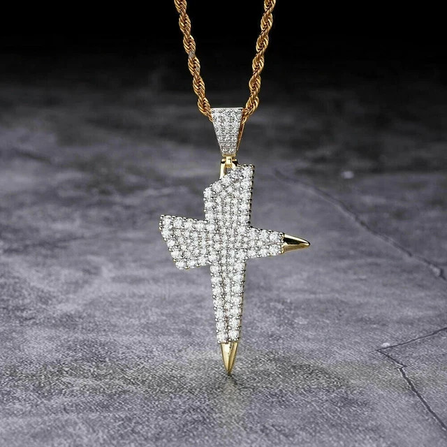 Simulated 2Ct Round Diamond 14k Two-Tone Gold Finish Jesus Cross Pendant Only