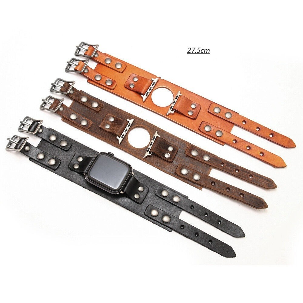 Leather Wide Cuff Band For Apple Watch Series 8 7 6 5 4 3 SE iWatch Strap 38-49m