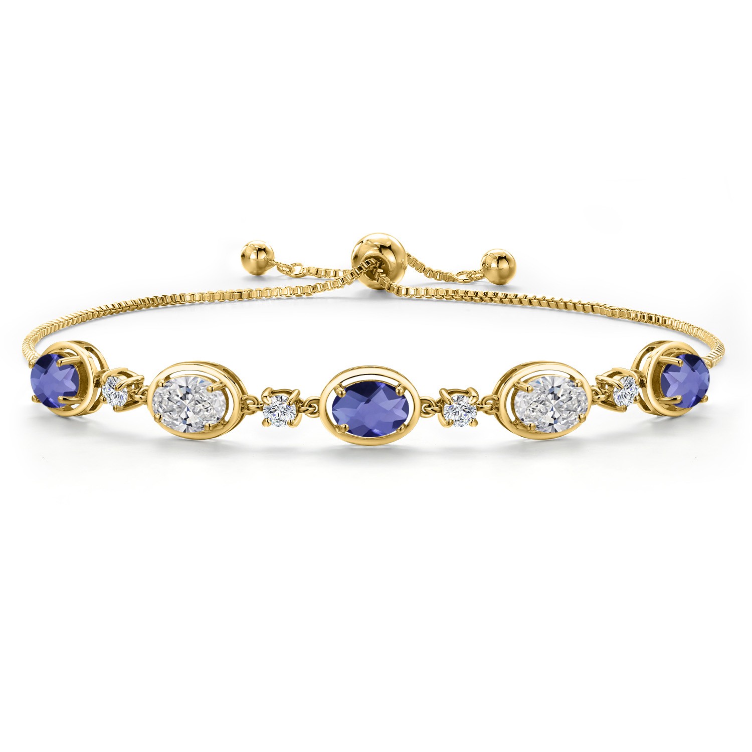 18K Yellow Gold Plated Silver Blue Iolite and White Lab Grown Diamond and
