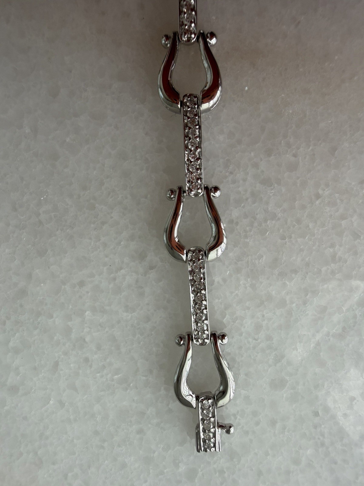 14K White Gold Link Chain Bracelet with Pavé Clear Crystals, Lobster Clasp 7 in
