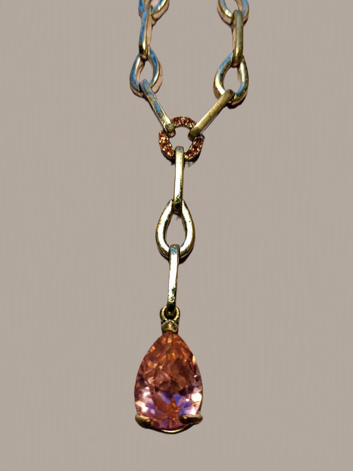 Avon Silvertone Link Y-Necklace Light Rose Pink CZ Teardrop Pendant 18″