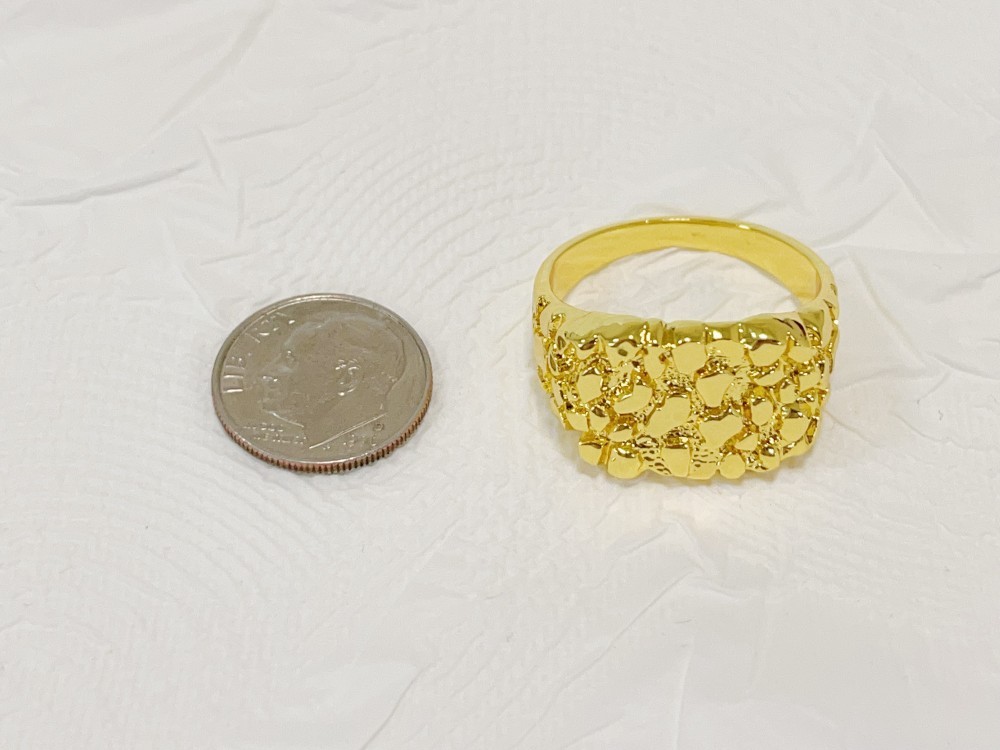 14K Solid Yellow Gold Square Nugget Ring 15mm Rough Texture Band Size 10 Jewelry
