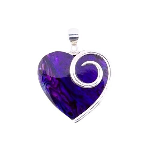 Purple Abalone Paua Shell Heart 925 Sterling Silver Handmade Pendant Necklace