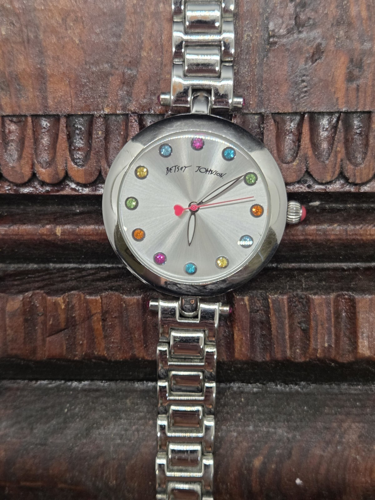 DESIGNER BETSEY JOHNSON BJ00285-01 Wristwatch WATCH Silver Tone Colorful Details