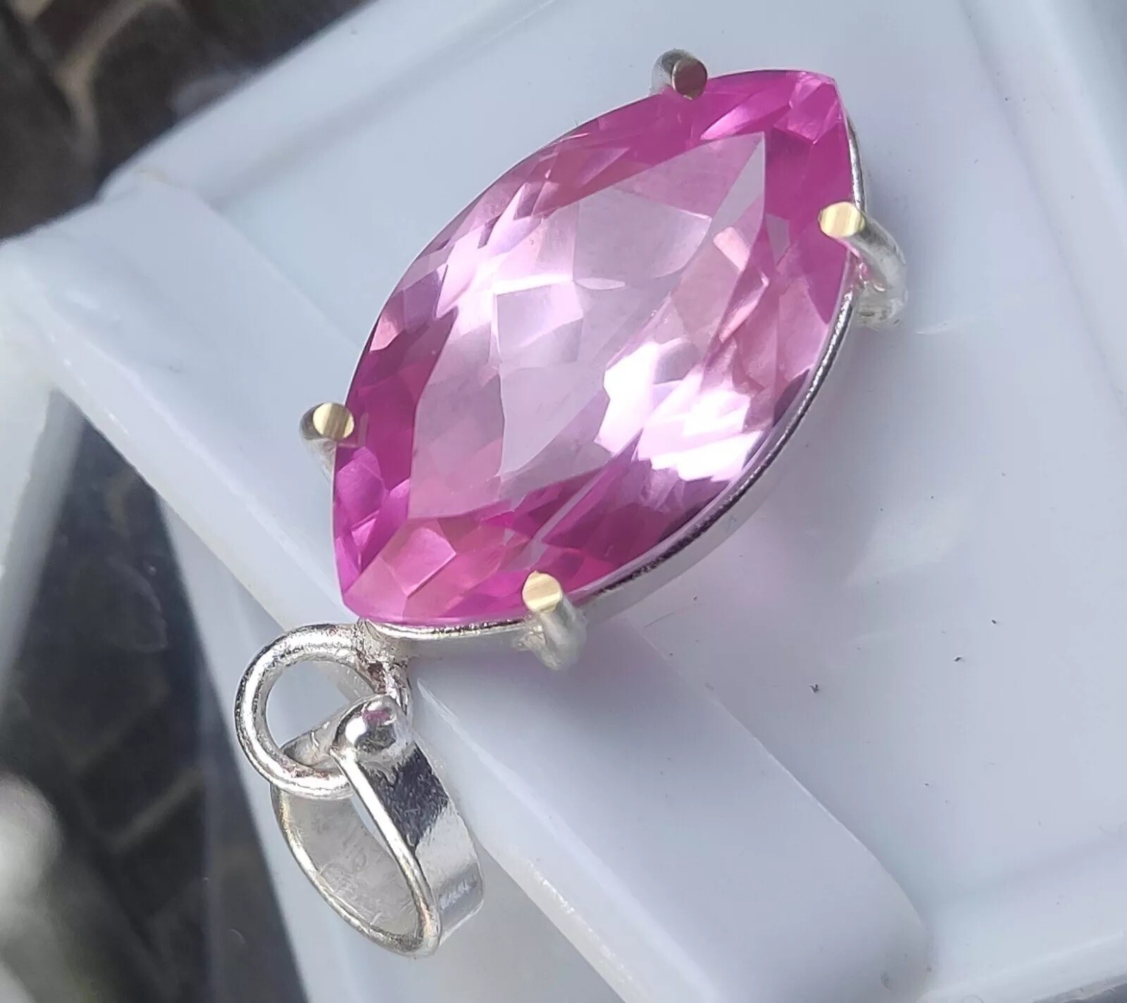 Natural 33.50 CT Pink Sapphire Marquise Certified Gemstone Pendant 925 Silver