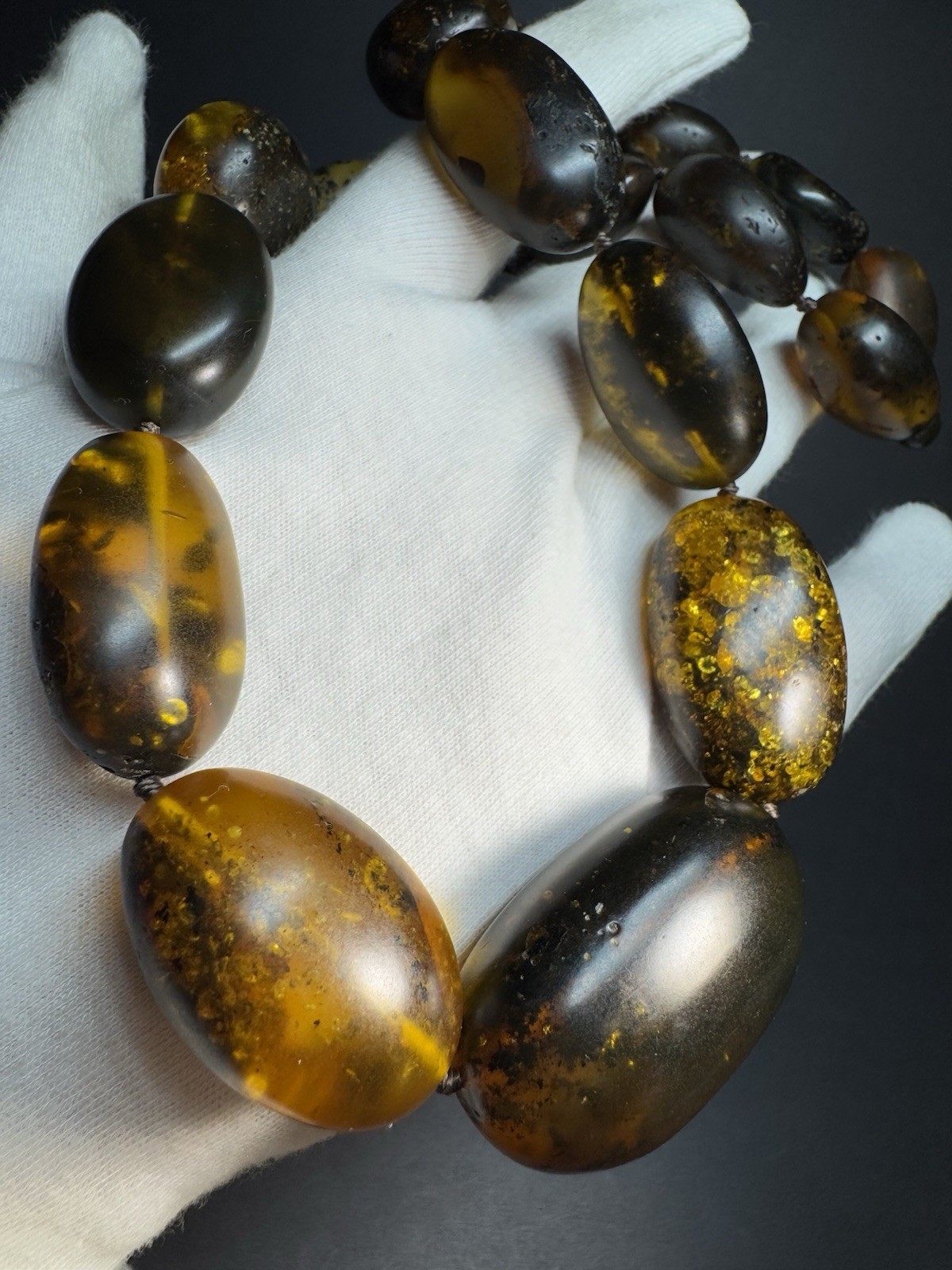 Natural Baltic Amber Necklace, Large Dark Cognac Honey Amber Oval Beads 94g 55cm