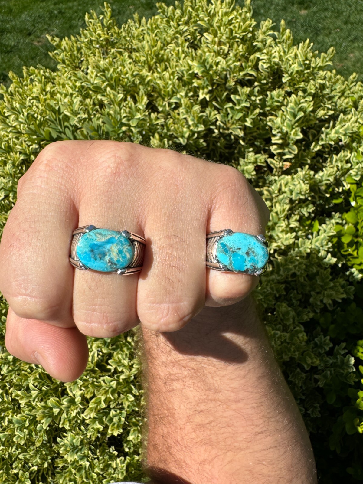 Blue Genuine Turquoise Mens Real Solid 925 Sterling Silver Signet Oval Ring