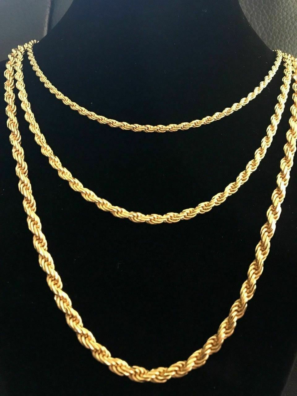 Cadena Estilo Cuerda Bañada En Oro De 14k Sobre Plata 925 Autentica Para Hombre