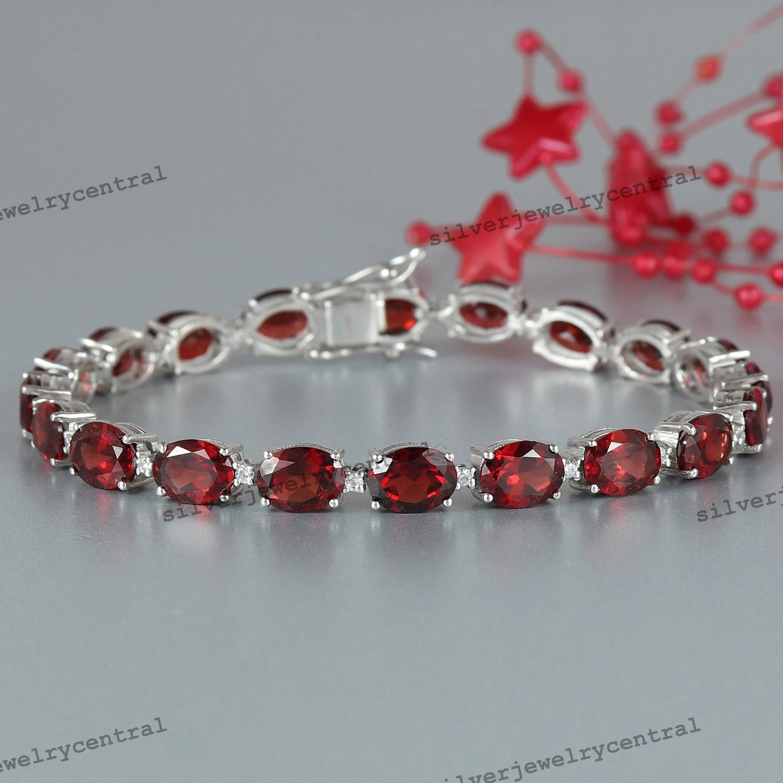 Natural Garnet Tennis Bracelet: Oval 925 Sterling Silver January Birthstone