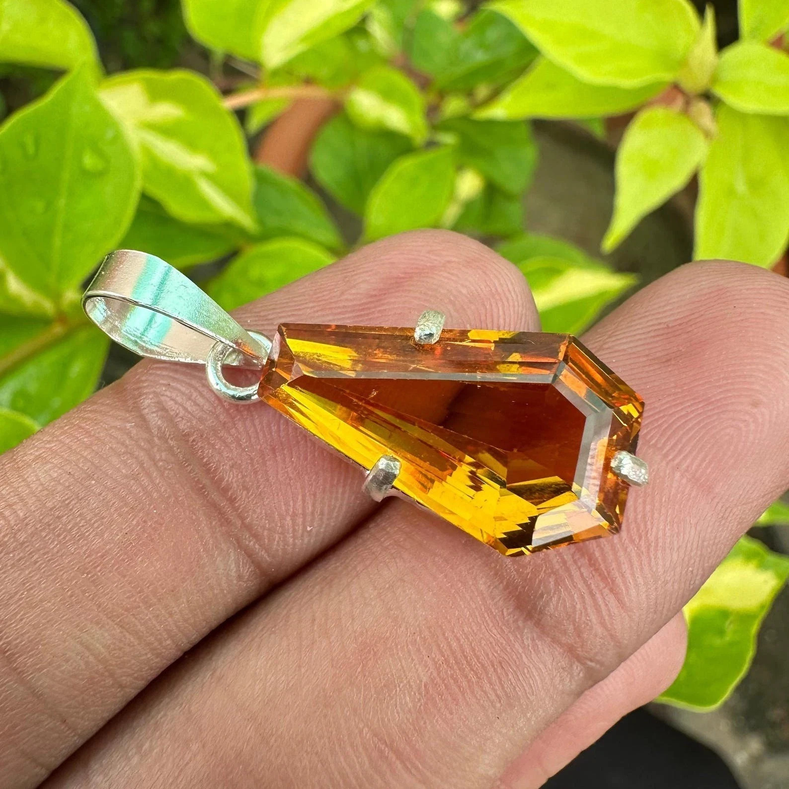 Natural 25 Ct Orange Sapphire Certified Loose Gemstone 925 Solid Silver Pendant