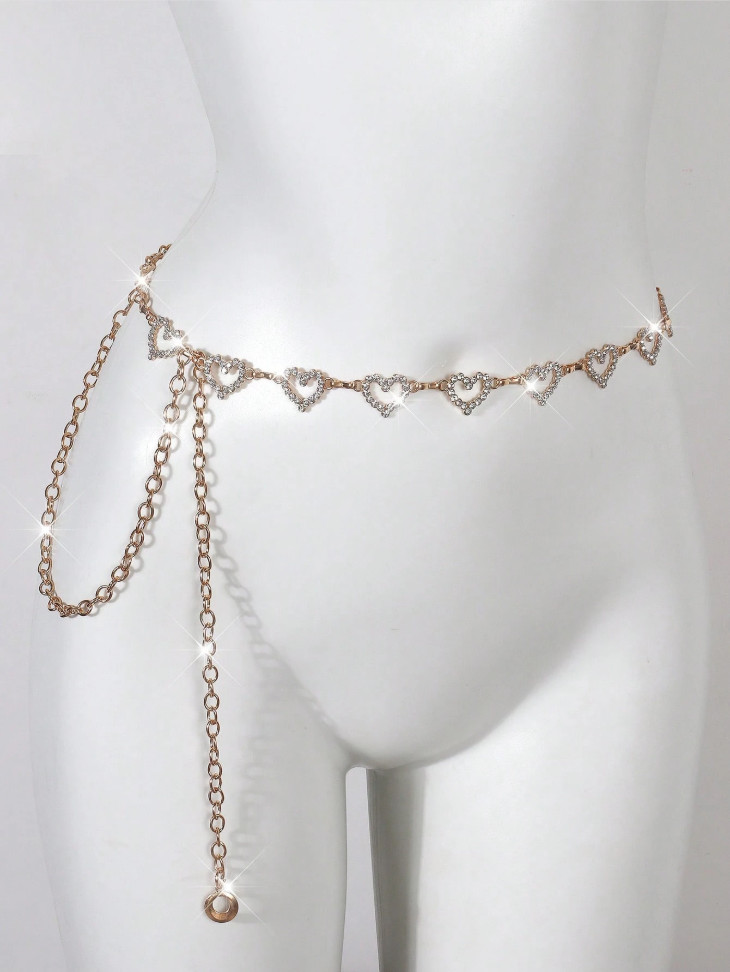 Women Rhinestone Heart Waist Chain Belt Crystal Belly Body Jewelry Y2K Festival