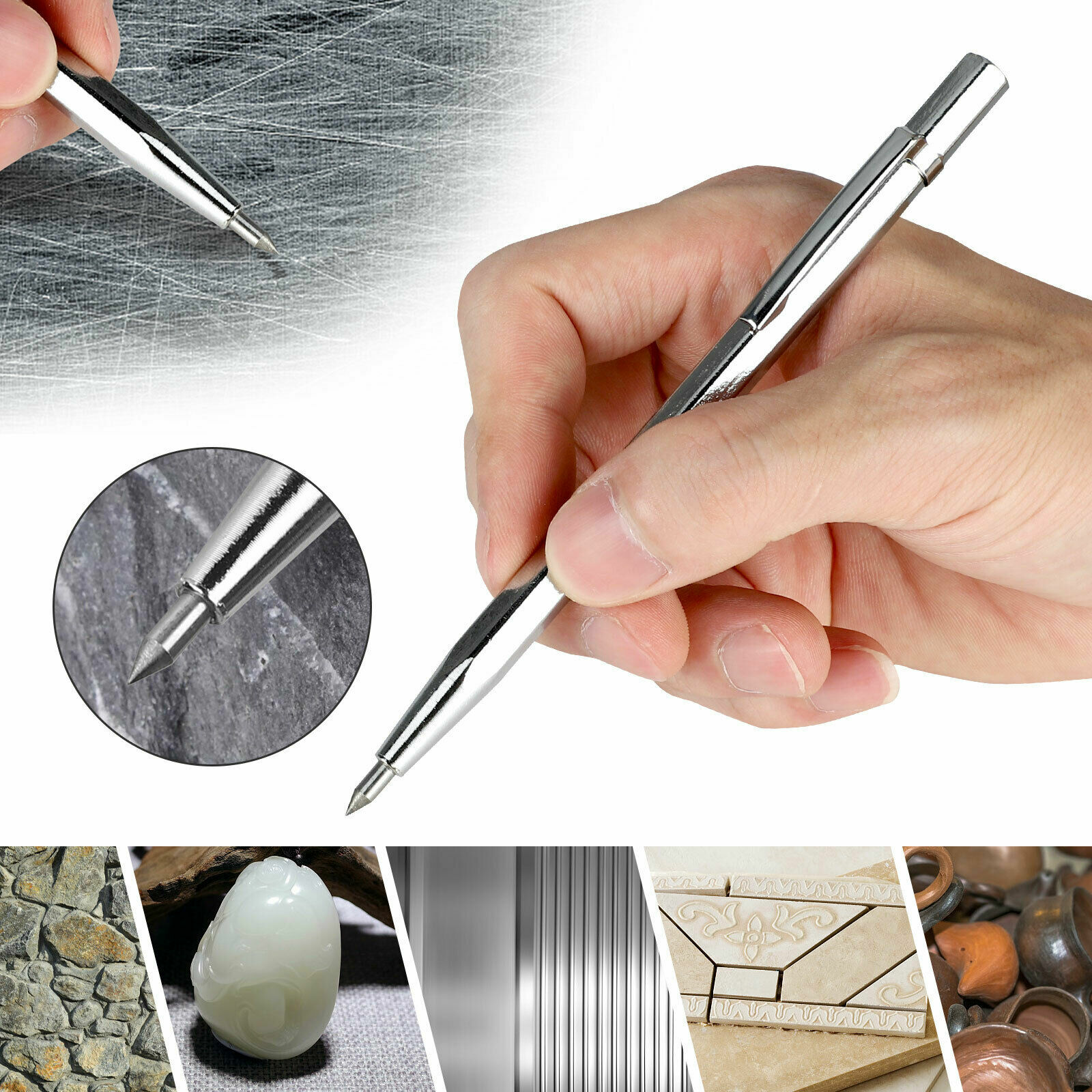 2Pcs Engraving Pen Glass Metal Wood Engraver Scribe Tool Portable Pocket Diamond